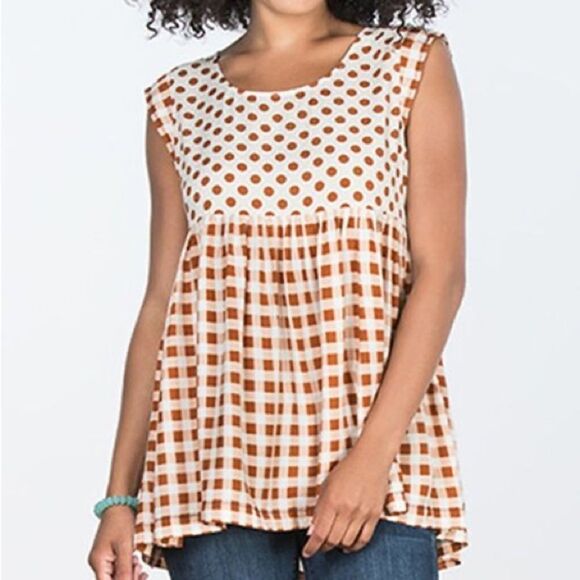 Matilda Jane Women's M Medium Cap Sleeve Polka Dot Check Collegiate Top - Picture 1 of 9